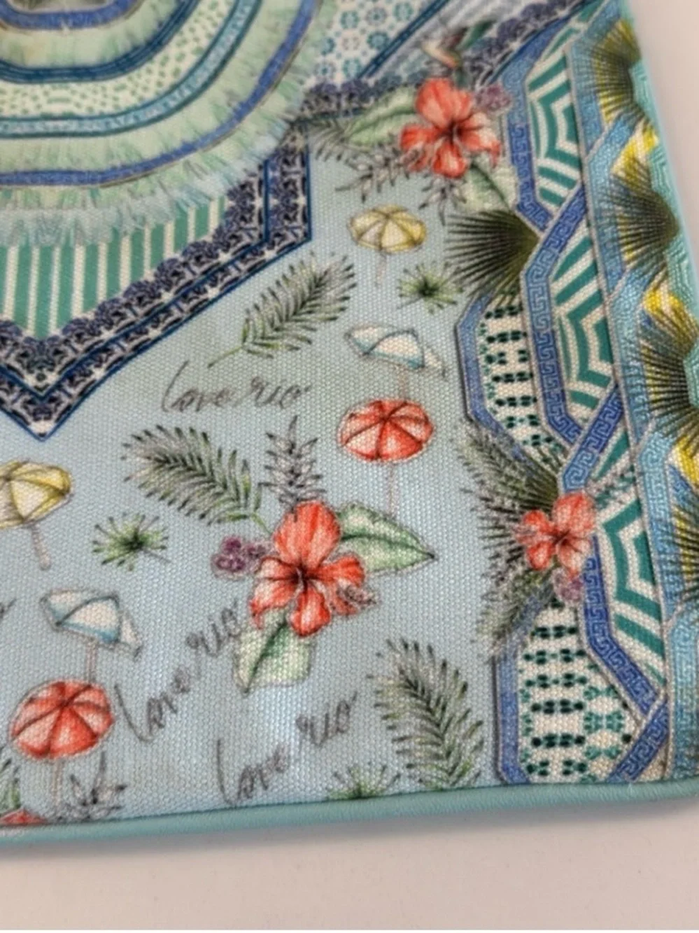 Camilla Shades of Rio Floral Blue-Green Canvas Tassel Clutch